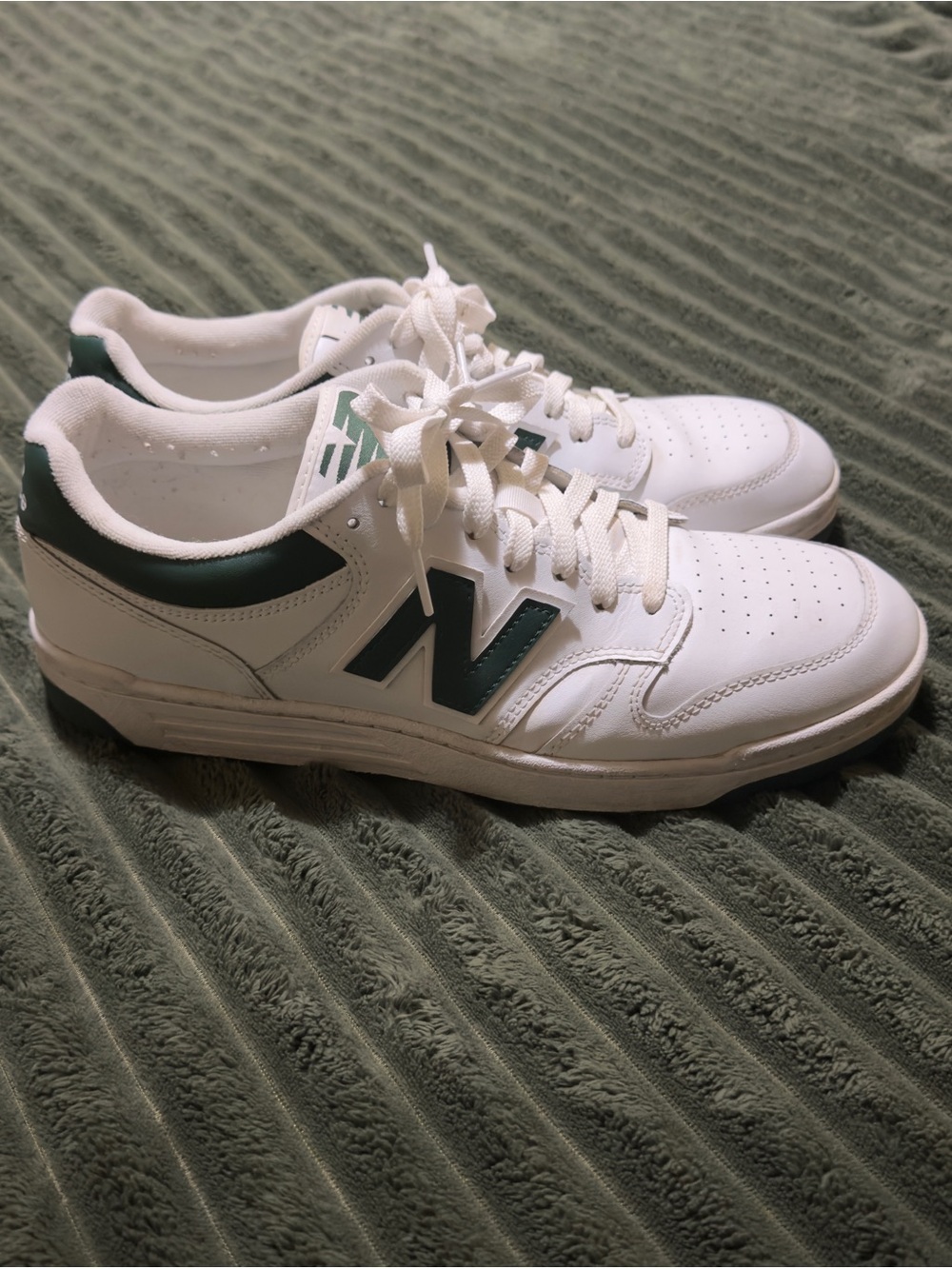 New Balance White Sneakers with Dark Green Logo